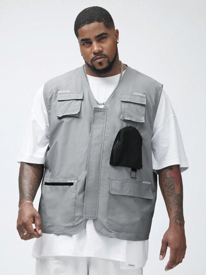 Manfinity VCAY Chaleco de utilidad tejido para hombre Manfinity NXTstreet de talla grande adecuado para verano con parches de diseño