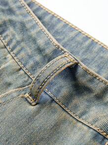 ROMWE MEN Street Life Spring/Summer Graphic Men'S Loose Fit Denim Shorts Jorts With Star-Shaped Patches And Insert Pockets, School - Ginger - View 6