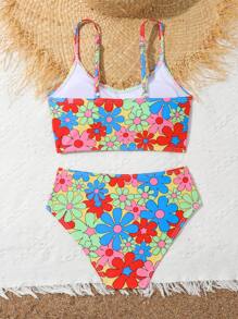 Ensemble de bikini coloré imprimé aléatoire pour fille pré-adolescente