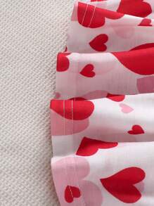 SHEIN Playful Pals 2pcs/Pack Baby Girls' Casual Basic Cute Heart Pattern Printed Spaghetti Strap Dress, Spring/Summer, Perfect For Valentine's Day - Pink - View 3