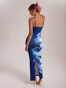 Aloruh 女士细肩带花卉印花紧身连衣裙，适合春夏季假期、日常穿着和休闲场合 - 彩色 - 查看 2