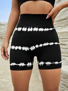 Seamluxe SHEIN Sport Shorts sportivi da donna con vita larga a effetto tie-dye, pantaloncini da palestra, pantaloncini da biker