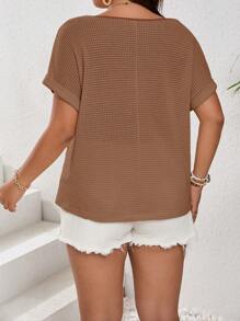 SHEIN Frenchy Cộng với kích thước áo thun thêu trái tim ngắn tay đơn giản phù hợp với áo thun mùa hè thông thường - Màu Khaki - Xem 3