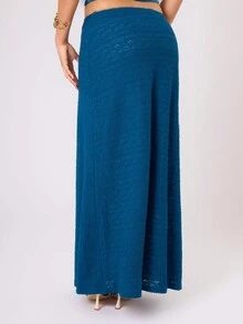 MUSERA Plus Size Textured Low Rise Maxi Skirt For Holiday,Summer, Spring Break, Vacation, Ibiza, Holiday - Navy Blue - View 2