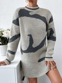 EURMUSE vestido de suéter casual de punto - Gris - Ver 4