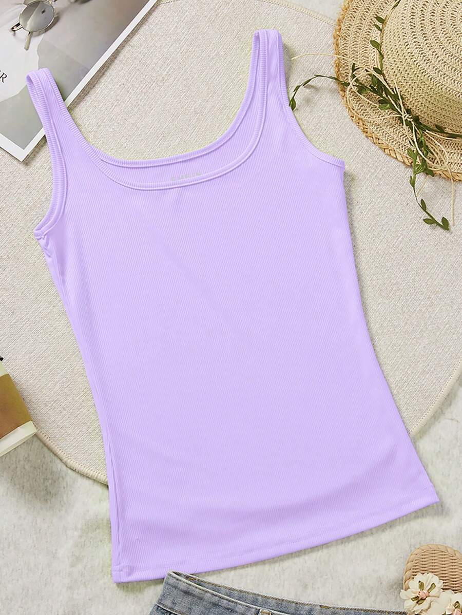 INAWLY Women's Summer Solid Color Square Neck Casual Tank Top, Workout Tops - Lilac Purple - View 1