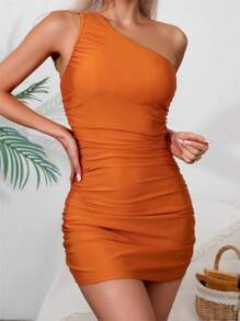 SHEIN Swim Women's One-Piece Swimsuit Dress Summer - Rust Brown - View 2