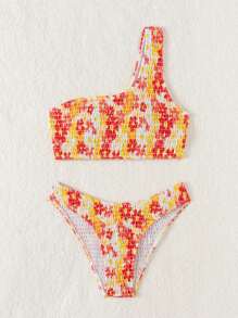 Swim Mod Women's Summer Beach Ditsy Floral One Shoulder Bikini Set, Sexy Two-Piece Bikini Set, Random Print - Multicolor - View 3