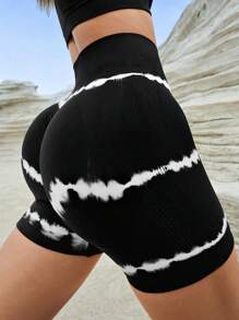 Seamluxe SHEIN Sport Shorts sportivi da donna con vita larga a effetto tie-dye, pantaloncini da palestra, pantaloncini da biker