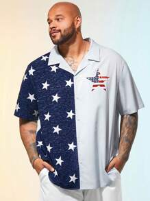 Manfinity VCAY Men's Plus Size Woven Short Sleeve Shirt With Printed Design, Slim Fit, Suitable For Summer And Daily Wear - Multicolor - View 5