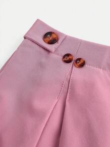 SHEIN Pantalones anchos y sueltos con pliegues, decoración de botones en la cintura, elegantes, para niñas de talla grande