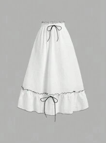 SHEIN MOD Summer Color Block Bow Knot Tank Top & Skirt Set, White, 2pcs,Graduation Suit, White Two Pieces Skirt Set, Work Two Pieces Skirt Set