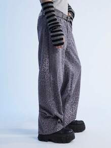 Manfinity Roghcode Y2K Retro Street Style Men's Leopard Print Wide Leg Baggy Jeans