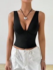 Chiquease Áo ba lỗ thường ngày không tay cho nữ màu trơn - màu đen - Xem 6