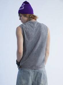 Manfinity Roghcode Y2K Retro Street Style Men's Denim Snowflake Ripped Funny Disco Graphic Vest With Butterfly Pattern, For Friends