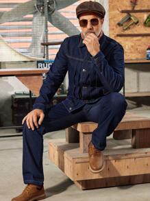 RivetRise Traje informal de mezclilla índigo vintage para hombre de estilo americano, DENIM BY DENIM - Azul lavado oscuro - Ver 7