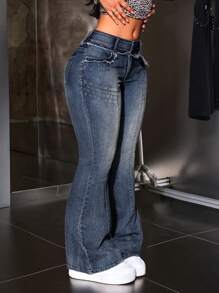 SHEIN ICON 女士純色休閒牛仔褲