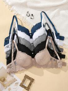 Snug Zone 5 件浪漫可爱蕾丝聚拢文胸套装，调整型，日常穿着内衣 - 彩色 - 查看 3