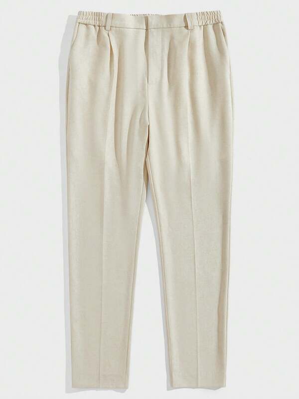 AKNOTIC Business Casual Linen Easy Care Summer Woven Straight Suit Trousers