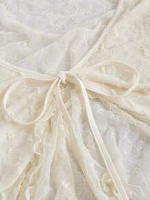 SHEIN MOD 杏色浪漫質感透薄長袖飄逸束腰大尺碼針織外套 - 杏色 - 查看 3