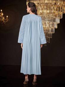 Al Najma Chiếc váy Ả Rập đơn giản hàng ngày màu trơn dành cho nữ - Màu xanh lam - Xem 2