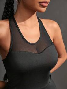 Streetz SHEIN Sport Damen Sport Kleid mit einfarbigem Mesh Kontrast Trägerhalsausschnitt