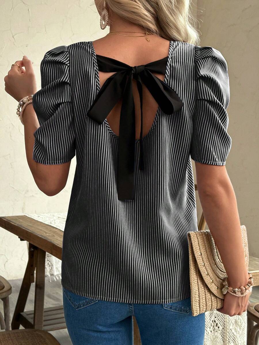 SHEIN Maternity Casual Striped Puff Sleeve Shirt