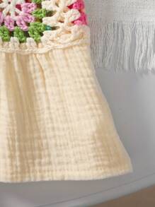 SHEIN LMoss Kids LMoss Tween Girl 休闲休闲钩针彩色无袖透明背心，度假风格 - 杏色 - 查看 6