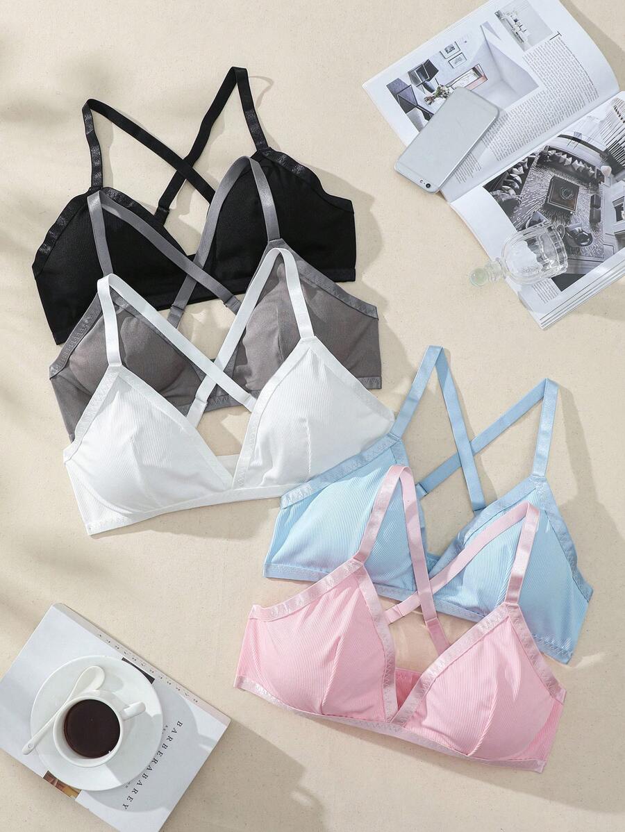 大碼5入組純色無線三角杯內衣 - 彩色 - 查看 1