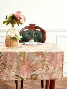 LongNap™ 1 Stück Leinenstruktur Blumenmuster 170GSM dicker rechteckiger Tischdecke, fleckenresistente Tischdecke, knitterfreier dekorativer Stoff elegante Tischdecke für das Essen/Party/Buffet/Hochzeit