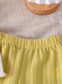 SHEIN Vintaside Kids 嬰兒女夏季休閒花卉裝飾荷葉邊坦克頂配蝴蝶結裝飾長褲套裝 - 杏色 - 查看 7