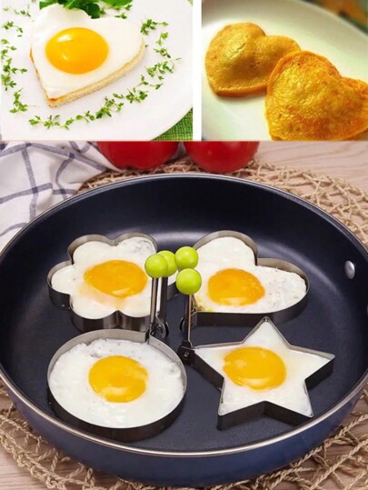 4pcs Stainless Steel Fried Egg Mold, Pancake & Egg Shaper For Cooking And Decorating, Kitchen Accessories, Egg Ring Mold, Fried Egg Mold, DIY Fried Egg Mold, Creative Egg Mold, Cooking Egg Ring Mold, Stainless Steel Ring Mold, Bread Mold, Kitchen Accessories, Kitchen Tools,Fall Decor