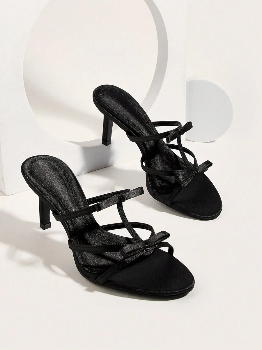 Tacones altos stilettos sexy de punta afilada con decoración de lazo en color vino tinto, zapatos de fiesta - Negro - Ver 1