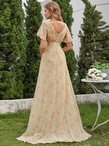EVERPRETTY Đầm phù dâu tay cánh bướm xếp ly cổ chữ V thanh lịch, đầm dự tiệc cưới, đầm bán chính thức mùa xuân. - Màu Mù tạt vàng - Xem 3