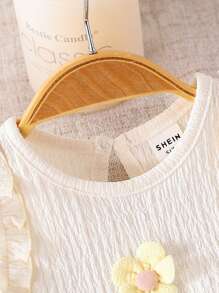 SHEIN Vintaside Kids 嬰兒女夏季休閒花卉裝飾荷葉邊坦克頂配蝴蝶結裝飾長褲套裝 - 杏色 - 查看 5