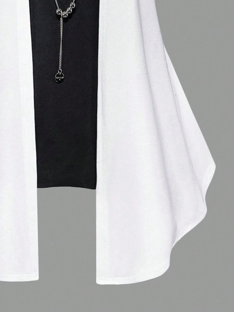 Plus Size Women's Summer Short Sleeve V-Neck Casual Tee, Two-Layered Design