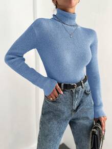 Cloudara Turtleneck Ribbed Knit Jumper - Baby Blue - View 4