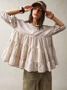 Bohemela Loose Puff Sleeve Women Vacation Shirt - Khaki - View 6