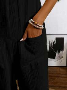 EMERY ROSE Loose Washed Wrinkled Jumpsuit With Front Pocket And Shoulder Strap - Black - View 3