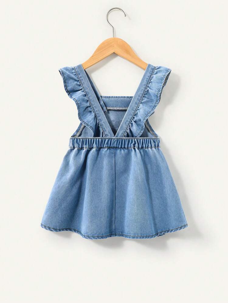 Baby Girl Summer Boho Casual Floral Embroidery Cute Ruffle Strap Adjustable Denim Overall Dress Without Tee, Summer Dress Outfits