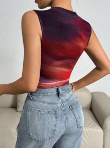 SHEIN Essnce 夏季時尚漸層色褶皺無袖連體衣 - 紅色 - 查看 7