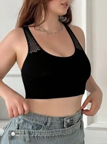 SHEIN 柔軟舒適的加大號空心內衣蕾絲胸罩 - 黑色 - 查看 3