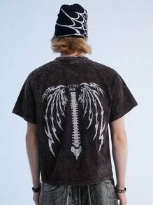 Manfinity Denimwave Y2K Retro Street Style Men's Acid-Washed Loose Short Sleeve Denim Tee - Black - View 3