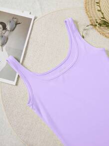 INAWLY Women's Summer Solid Color Square Neck Casual Tank Top, Workout Tops - Lilac Purple - View 4