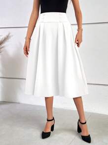 SHEIN MOD Váy thường ngày nhiều nút màu trơn đơn giản cho nữ - trắng - Xem 5