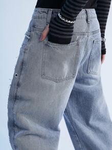 Manfinity Roghcode Y2K Vintage Street Style Men's Light Blue Baggy Jeans With Special 3D Tailoring Design - Light Wash - View 3