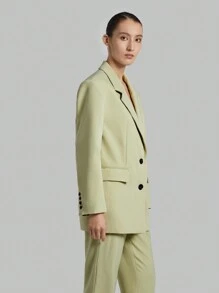 Ontre 女款純色翻領單排扣長袖西裝外套 - 薄荷綠 - 查看 4