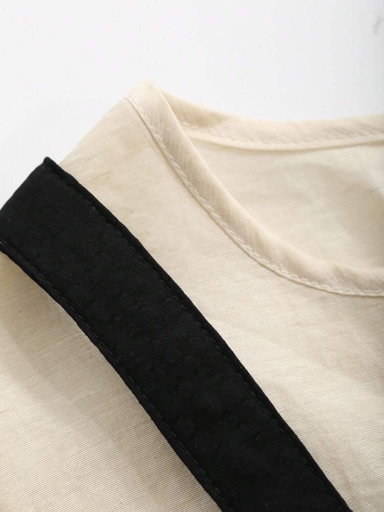 Women's Summer Casual Color-Block Puff Sleeve 2 In 1 Shirt