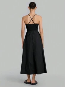 Ontre Ladies' Hollow Out Long Cotton Dress - Black - View 2