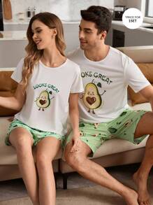 Summer Avocado Cute 2pcs Men's Homewear Set - Multicolor - View 1